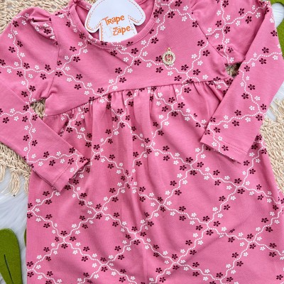Vestido Manga Longa Mini Flores e Colete de Pelinho - Rose